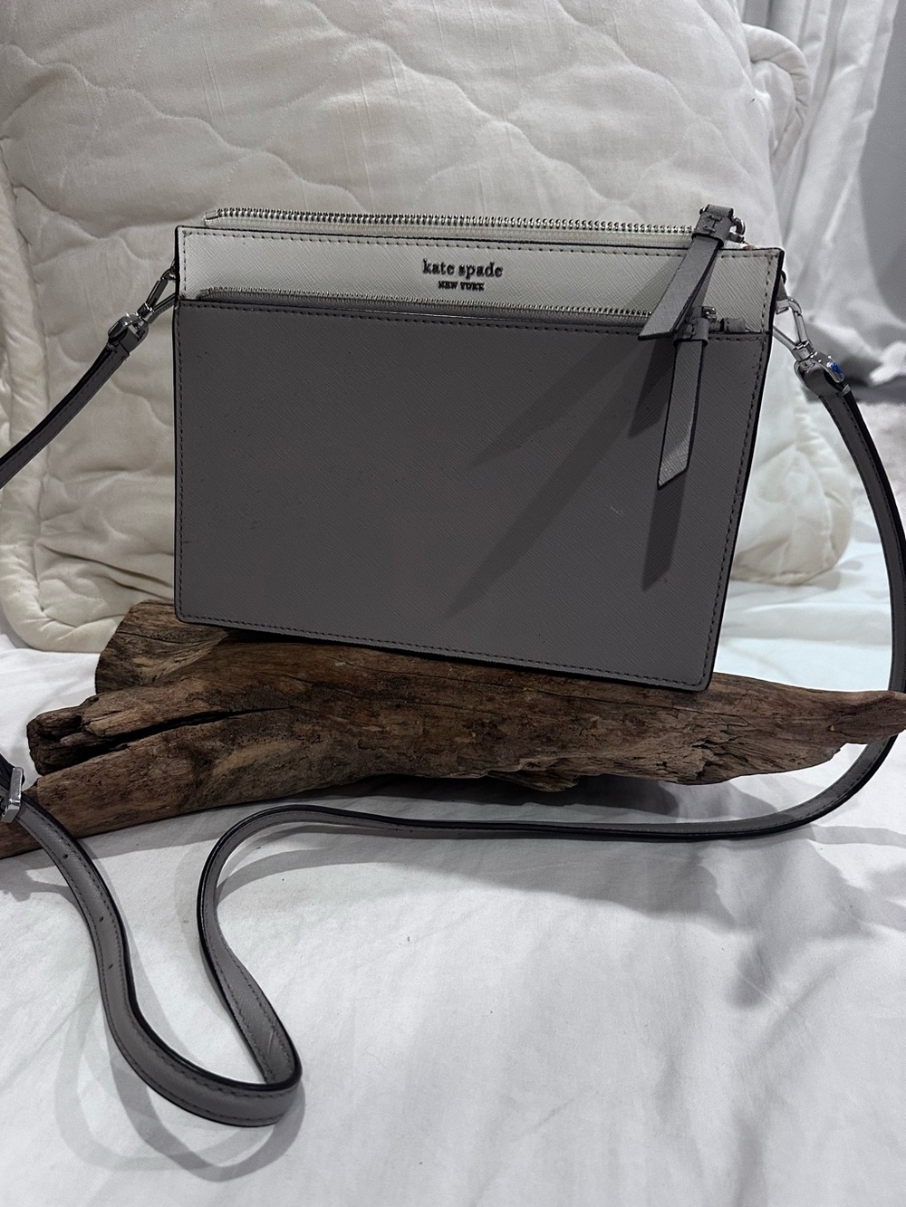 Kate Spade Gray and White Crossbody Bag